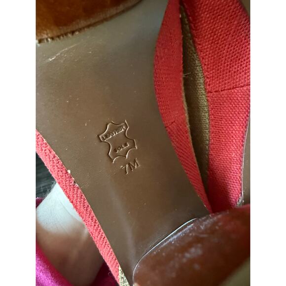 Vintage TORY BURCH JOELLE PLATFORM LINEN PUMP HEEL STRIPED RED/TAN SHOES Sz. 7 - Picture 4 of 9